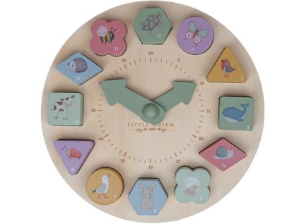 Dřevěné hodiny LITTLE DUTCH s puzzle kostkami Farma 2025