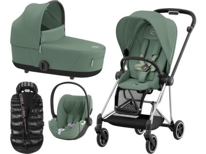Kočárek CYBEX Set Mios Chrome Black Seat Pack 2024 včetně Cloud T i-Size PLUS + ZDARMA Zimní fusak, leaf green  + ZDARMA Zimní fusak