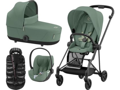 Kočárek CYBEX Set Mios Matt Black Seat Pack 2024 včetně Cloud T i-Size PLUS + ZDARMA Zimní fusak, leaf green  + ZDARMA Zimní fusak
