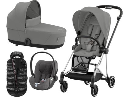 Kočárek CYBEX Set Mios Chrome Black Seat Pack 2024 včetně Cloud T i-Size PLUS + ZDARMA Zimní fusak, mirage grey  + ZDARMA Zimní fusak