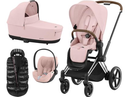 Kočárek CYBEX Set e-Priam Chrome Brown Seat Pack 2024 včetně Cloud T i-Size PLUS + ZDARMA Zimní fusak, peach pink  + ZDARMA Zimní fusak