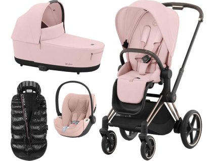 Kočárek CYBEX Set e-Priam Rosegold Seat Pack 2024 včetně Cloud T i-Size PLUS + ZDARMA Zimní fusak, peach pink  + ZDARMA Zimní fusak