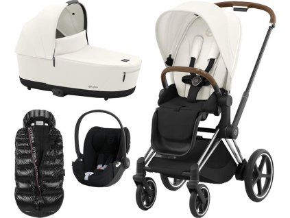 Kočárek CYBEX Set e-Priam Chrome Brown Seat Pack 2024 včetně Cloud T i-Size PLUS + ZDARMA Zimní fusak, off white  + ZDARMA Zimní fusak