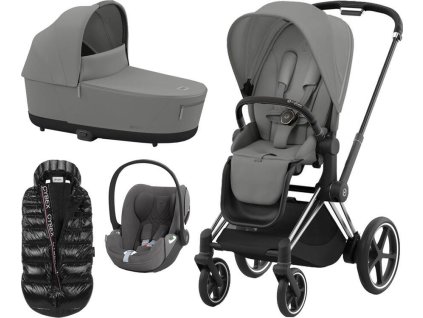 Kočárek CYBEX Set e-Priam Chrome Black Seat Pack 2024 včetně Cloud T i-Size PLUS + ZDARMA Zimní fusak, mirage grey  + ZDARMA Zimní fusak