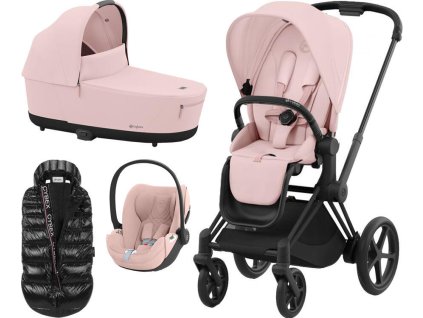 Kočárek CYBEX Set e-Priam Matt Black Seat Pack 2024 včetně Cloud T i-Size PLUS + ZDARMA Zimní fusak, peach pink  + ZDARMA Zimní fusak