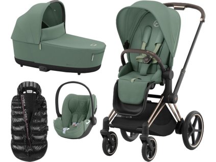 Kočárek CYBEX Set e-Priam Rosegold Seat Pack 2024 včetně Cloud T i-Size PLUS + ZDARMA Zimní fusak, leaf green  + ZDARMA Zimní fusak