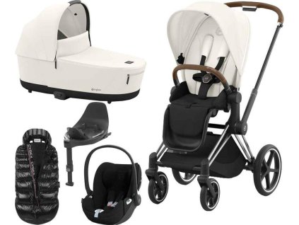Kočárek CYBEX Set Priam Chrome Brown Seat Pack 2024 včetně Cloud T i-Size PLUS a báze T + ZDARMA Zimní fusak, off white  + ZDARMA Zimní fusak