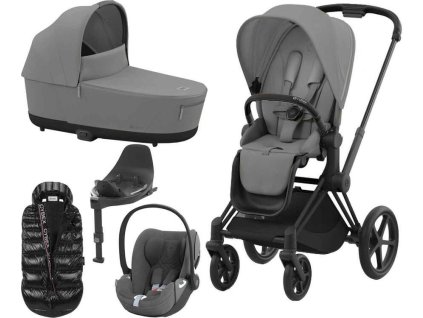 Kočárek CYBEX Set Priam Matt Black Seat Pack 2024 včetně Cloud T i-Size PLUS a báze T + ZDARMA Zimní fusak, mirage grey  + ZDARMA Zimní fusak
