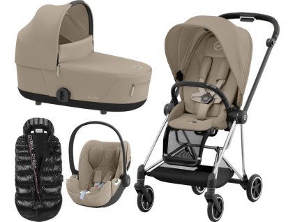 Kočárek CYBEX Set Mios Chrome Black Seat Pack 2024 včetně Cloud T i-Size PLUS + ZDARMA Zimní fusak, cozy beige  + ZDARMA Zimní fusak