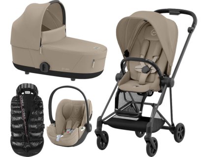 Kočárek CYBEX Set Mios Matt Black Seat Pack 2024 včetně Cloud T i-Size PLUS + ZDARMA Zimní fusak, cozy beige  + ZDARMA Zimní fusak