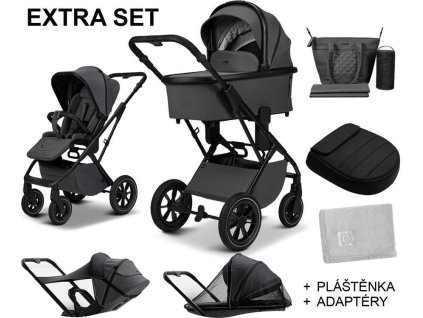 Kočárek MOON PIÚ EXTRA SET 2025, anthra - black matt