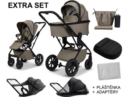 Kočárek MOON PIÚ EXTRA SET 2025, mud - black matt