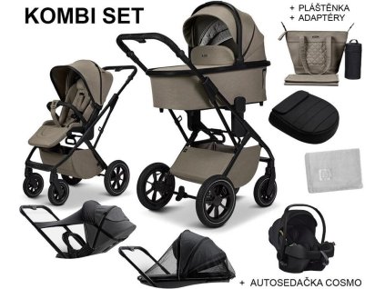 Kočárek MOON PIÚ KOMBI SET 2025, mud - black matt