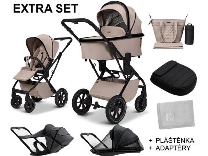 Kočárek MOON PIÚ EXTRA SET 2025, sand - black chrome