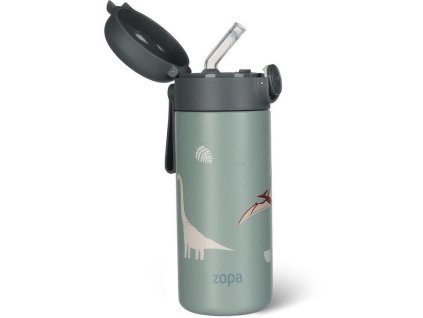 Termoska na tekutiny ZOPA se silikonovým držákem a pítkem 350 ml 2025, dino