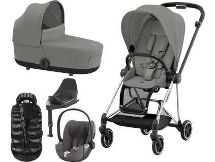 Kočárek CYBEX Set Mios Chrome Black Seat Pack 2024 včetně Cloud T i-Size PLUS a báze T + ZDARMA Zimní fusak, mirage grey  + ZDARMA Zimní fusak