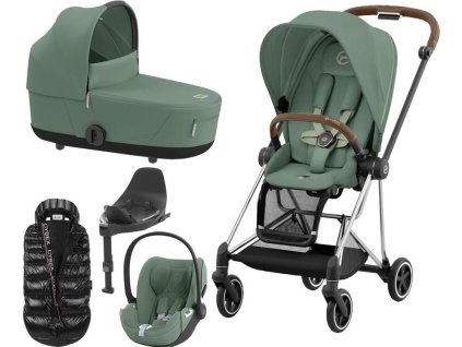 Kočárek CYBEX Set Mios Chrome Brown Seat Pack 2024 včetně Cloud T i-Size PLUS a báze T + ZDARMA Zimní fusak, leaf green  + ZDARMA Zimní fusak