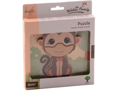 Dřevěné mini puzzle JOUÉCO The Wildies Family 12m+ 2025, monkey
