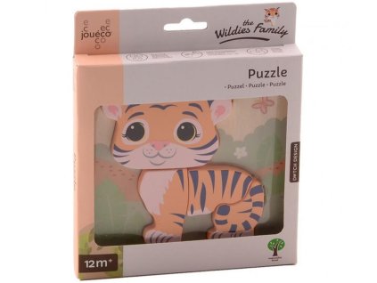 Dřevěné mini puzzle JOUÉCO The Wildies Family 12m+ 2025, tiger