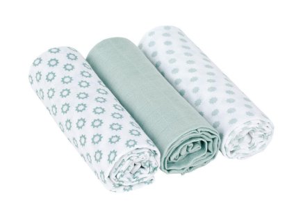 Bavlněné pleny LÄSSIG Swaddle blanket 85x85 cm 3ks 2023, little chums star light mint