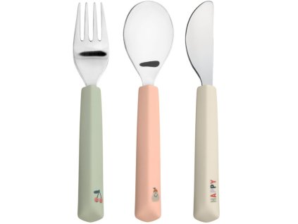 Dětský příbor LÄSSIG Cutlery with Silicone Handle 3pcs 2026, happy fruits cherry