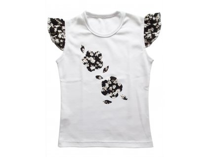 Dívčí tričko s černou kytičkou