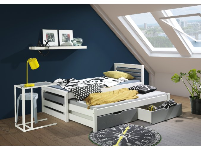 Postel Kelvin 80x180 cm s výsuvným lůžkem a úložným prostorem
