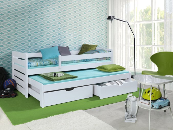 Postel Tomík 2 90x200 cm s výsuvným lůžkem a zábranou