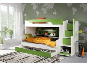 Kombinovaná patrová postel Harry 90/120x200 cm s rozšířeným spodním lůžkem - bílá/zelená
