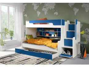 Kombinovaná patrová postel Harry 90/120x200 cm s rozšířeným spodním lůžkem -bílá/modrá
