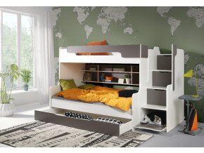 Kombinovaná patrová postel Harry 90/120x200 cm s rozšířeným spodním lůžkem -bílá/ grafit