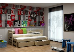 Masiv 11 postel 90x200 cm s přistýlkou a úložným prostorem