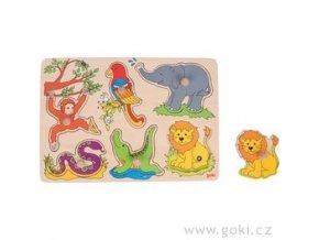 8403 1 drevene puzzle se zvukem zviratka ze zoo 6 dilu