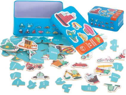 Puzzle v plechové krabičce Vozidla 24 dílků