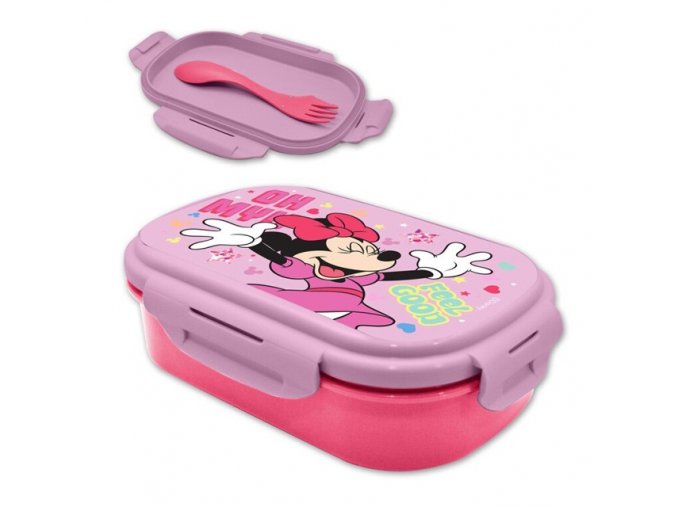 Svačinový box Minnie Mouse, růžová + vidlička