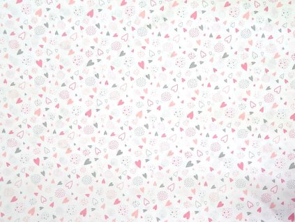 srdce mix šedá růžová na bílé s puntíčky