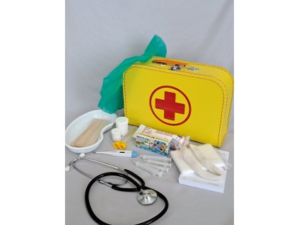 Doktorský žlutý kufřík vybavený s funkčním stetoskopem - černý