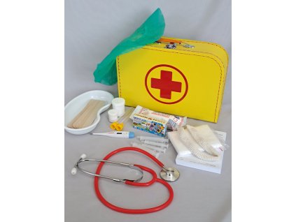 Doktorský žlutý kufřík vybavený s funkčním stetoskopem - červený