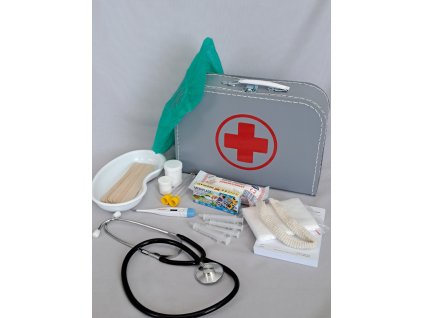 Doktorský šedý kufřík vybavený s funkčním stetoskopem - černý