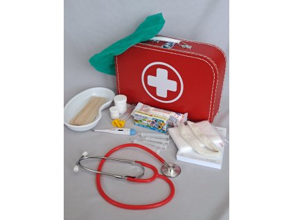 Doktorský červený kufřík vybavený s funkčním stetoskopem - červený