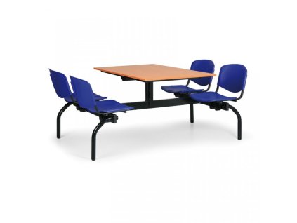 Esstisch für Schulen und Kantinen Biedrax JS3834t - Sitz blau, Tisch Kirsche