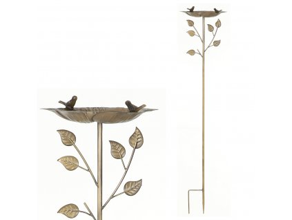 17481 zapich kovovy zahradni dekorace list s ptackem um0873