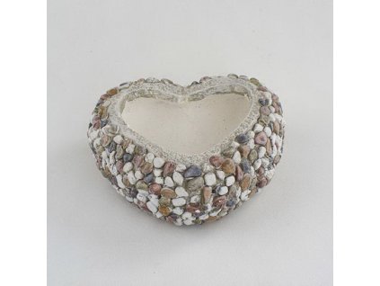 Zahradní květináč s kameny - srdce (polyresin) QIN001