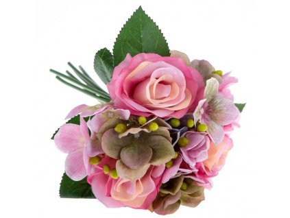 Umělá kytice hortenzií a růží EW192084