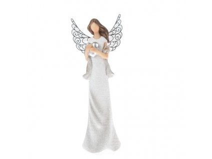 Polyresinový anděl se srdcem s kovovými křídly AND22132