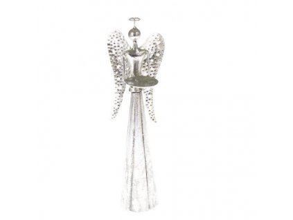 Kovový anděl se svícnem - stříbrný SA607