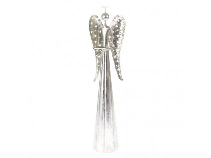Kovový anděl se svícnem - stříbrný SA609