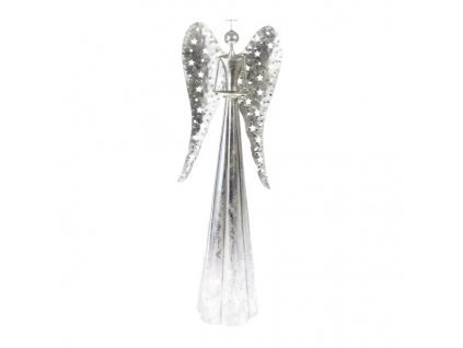 Kovový anděl se svícnem - stříbrný SA610