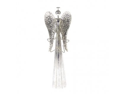 Kovový anděl s LED světlem - stříbrný SA616