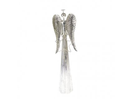 Kovový anděl s LED světlem - stříbrný SA618